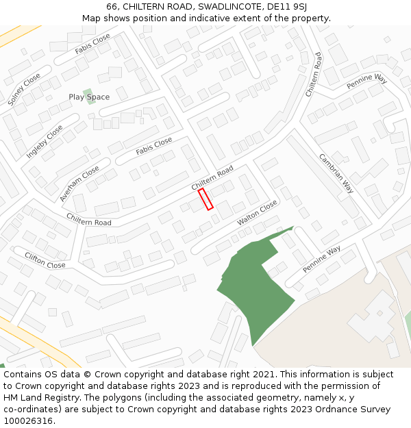 66, CHILTERN ROAD, SWADLINCOTE, DE11 9SJ: Location map and indicative extent of plot