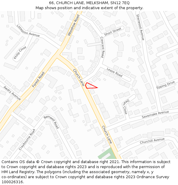 66, CHURCH LANE, MELKSHAM, SN12 7EQ: Location map and indicative extent of plot