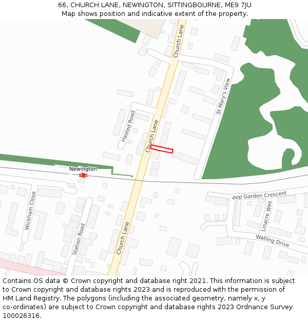 66, CHURCH LANE, NEWINGTON, SITTINGBOURNE, ME9 7JU: Location map and indicative extent of plot