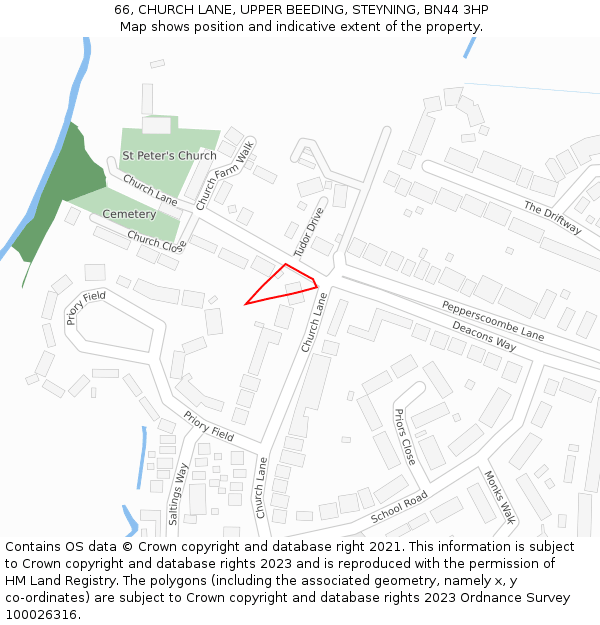 66, CHURCH LANE, UPPER BEEDING, STEYNING, BN44 3HP: Location map and indicative extent of plot