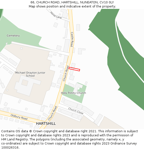 66, CHURCH ROAD, HARTSHILL, NUNEATON, CV10 0LY: Location map and indicative extent of plot