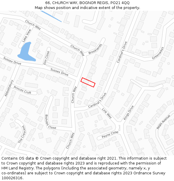 66, CHURCH WAY, BOGNOR REGIS, PO21 4QQ: Location map and indicative extent of plot