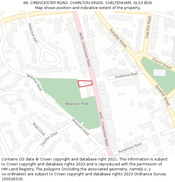 66, CIRENCESTER ROAD, CHARLTON KINGS, CHELTENHAM, GL53 8DA: Location map and indicative extent of plot