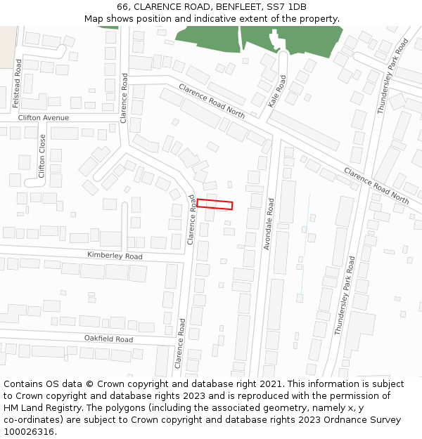 66, CLARENCE ROAD, BENFLEET, SS7 1DB: Location map and indicative extent of plot