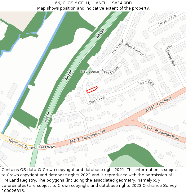 66, CLOS Y GELLI, LLANELLI, SA14 9BB: Location map and indicative extent of plot