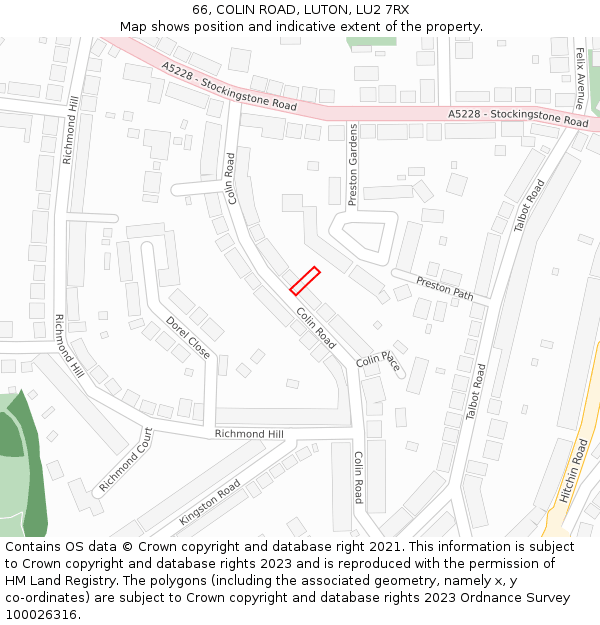 66, COLIN ROAD, LUTON, LU2 7RX: Location map and indicative extent of plot