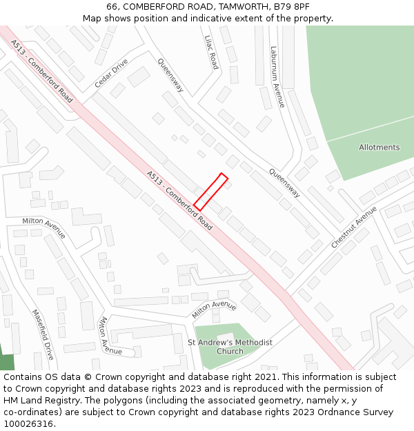 66, COMBERFORD ROAD, TAMWORTH, B79 8PF: Location map and indicative extent of plot