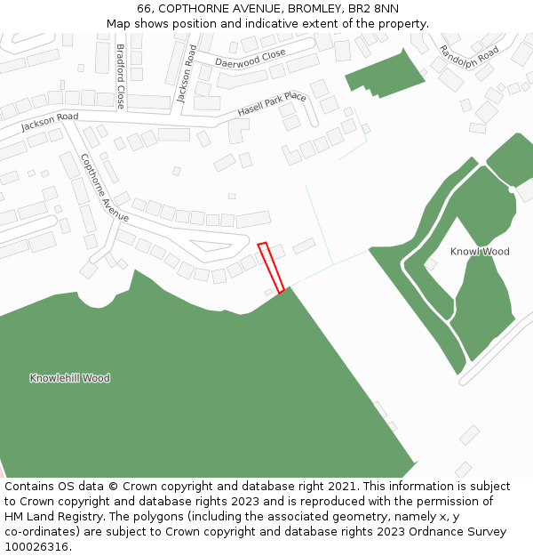 66, COPTHORNE AVENUE, BROMLEY, BR2 8NN: Location map and indicative extent of plot