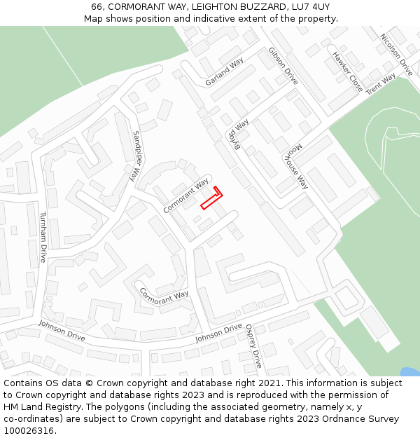 66, CORMORANT WAY, LEIGHTON BUZZARD, LU7 4UY: Location map and indicative extent of plot