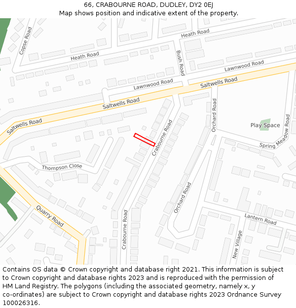 66, CRABOURNE ROAD, DUDLEY, DY2 0EJ: Location map and indicative extent of plot