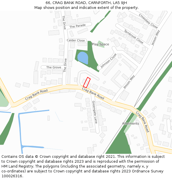 66, CRAG BANK ROAD, CARNFORTH, LA5 9JH: Location map and indicative extent of plot