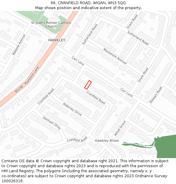 66, CRANFIELD ROAD, WIGAN, WN3 5QG: Location map and indicative extent of plot