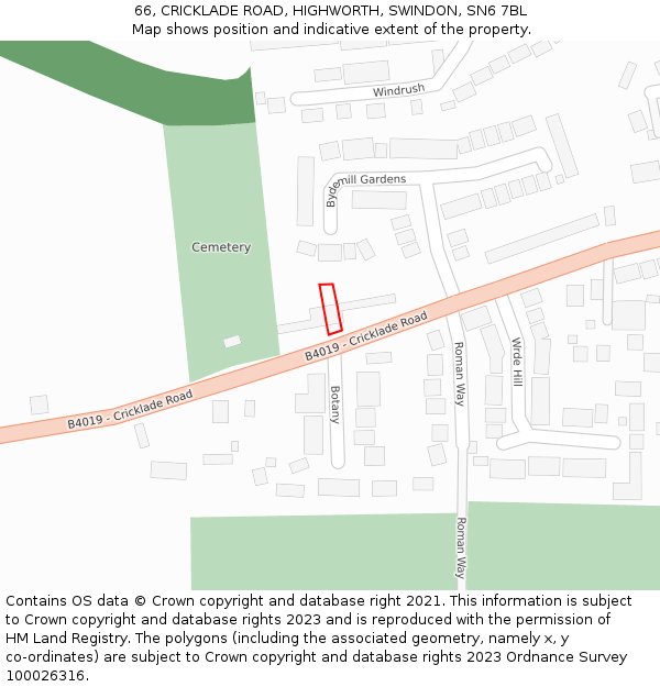 66, CRICKLADE ROAD, HIGHWORTH, SWINDON, SN6 7BL: Location map and indicative extent of plot