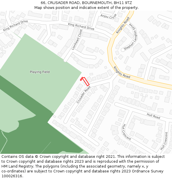 66, CRUSADER ROAD, BOURNEMOUTH, BH11 9TZ: Location map and indicative extent of plot