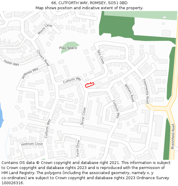 66, CUTFORTH WAY, ROMSEY, SO51 0BD: Location map and indicative extent of plot