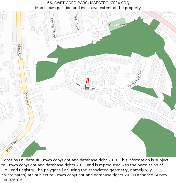 66, CWRT COED PARC, MAESTEG, CF34 9DQ: Location map and indicative extent of plot