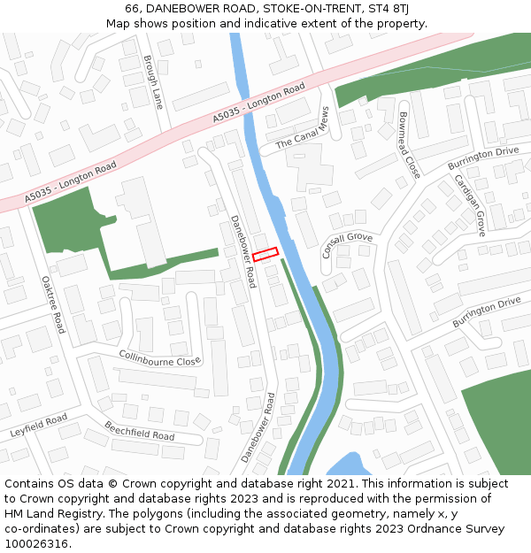 66, DANEBOWER ROAD, STOKE-ON-TRENT, ST4 8TJ: Location map and indicative extent of plot