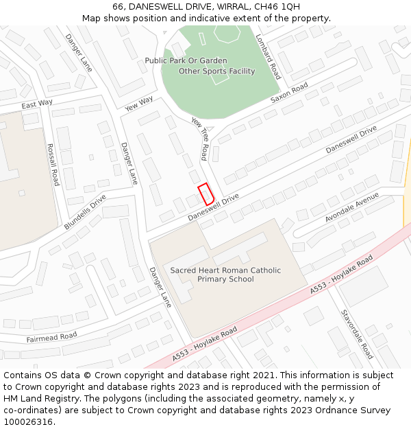 66, DANESWELL DRIVE, WIRRAL, CH46 1QH: Location map and indicative extent of plot