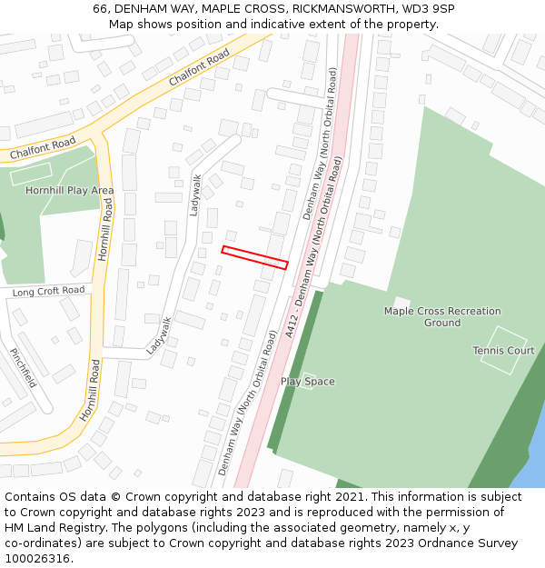 66, DENHAM WAY, MAPLE CROSS, RICKMANSWORTH, WD3 9SP: Location map and indicative extent of plot