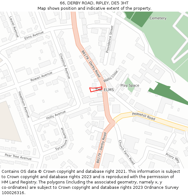 66, DERBY ROAD, RIPLEY, DE5 3HT: Location map and indicative extent of plot