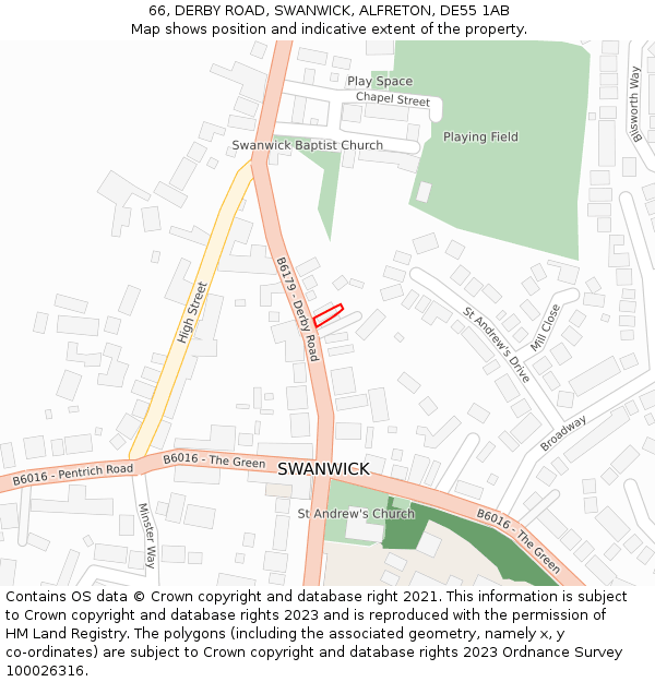 66, DERBY ROAD, SWANWICK, ALFRETON, DE55 1AB: Location map and indicative extent of plot