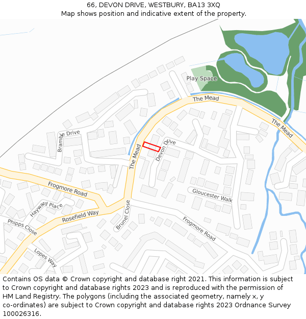 66, DEVON DRIVE, WESTBURY, BA13 3XQ: Location map and indicative extent of plot