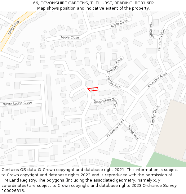66, DEVONSHIRE GARDENS, TILEHURST, READING, RG31 6FP: Location map and indicative extent of plot