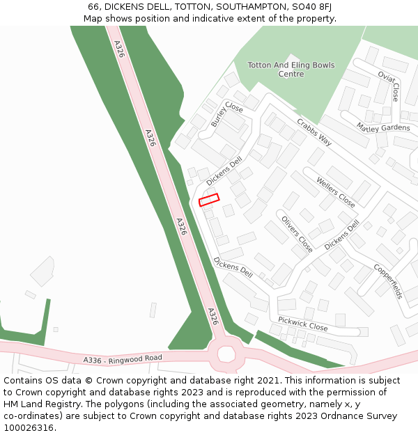 66, DICKENS DELL, TOTTON, SOUTHAMPTON, SO40 8FJ: Location map and indicative extent of plot