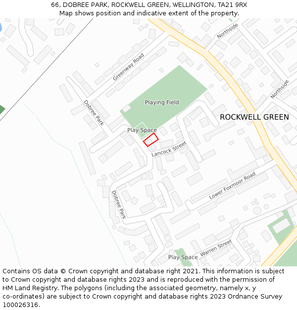 66, DOBREE PARK, ROCKWELL GREEN, WELLINGTON, TA21 9RX: Location map and indicative extent of plot