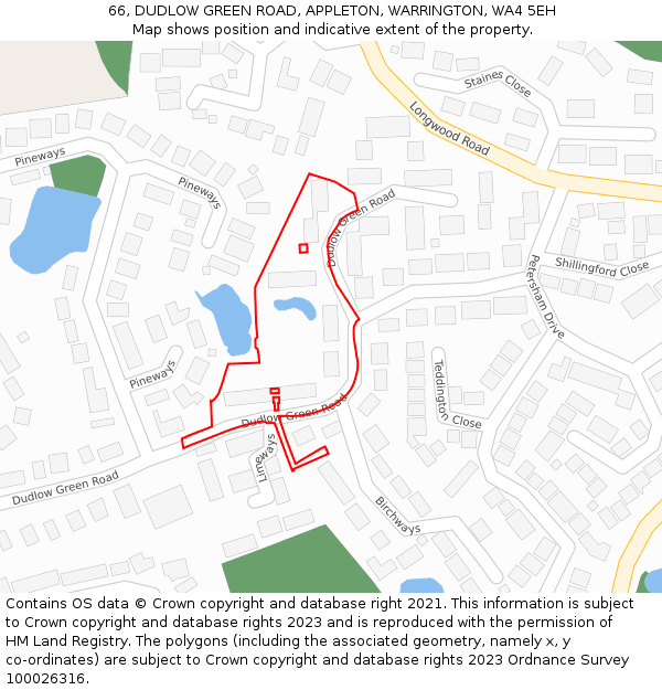 66, DUDLOW GREEN ROAD, APPLETON, WARRINGTON, WA4 5EH: Location map and indicative extent of plot