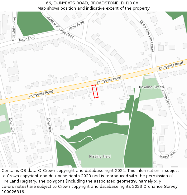 66, DUNYEATS ROAD, BROADSTONE, BH18 8AH: Location map and indicative extent of plot