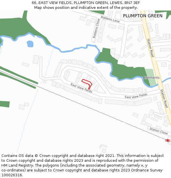 66, EAST VIEW FIELDS, PLUMPTON GREEN, LEWES, BN7 3EF: Location map and indicative extent of plot