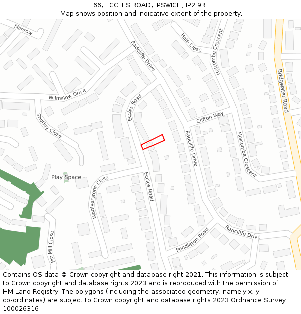 66, ECCLES ROAD, IPSWICH, IP2 9RE: Location map and indicative extent of plot