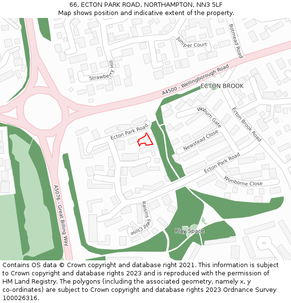 66, ECTON PARK ROAD, NORTHAMPTON, NN3 5LF: Location map and indicative extent of plot