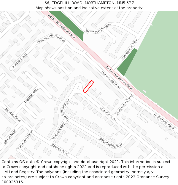 66, EDGEHILL ROAD, NORTHAMPTON, NN5 6BZ: Location map and indicative extent of plot