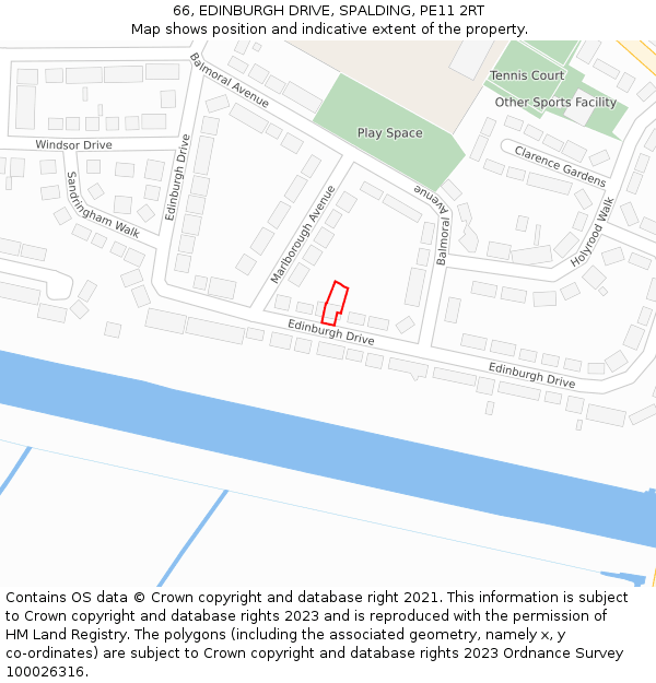66, EDINBURGH DRIVE, SPALDING, PE11 2RT: Location map and indicative extent of plot