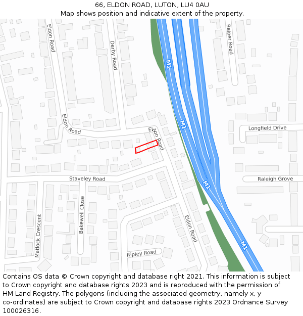 66, ELDON ROAD, LUTON, LU4 0AU: Location map and indicative extent of plot