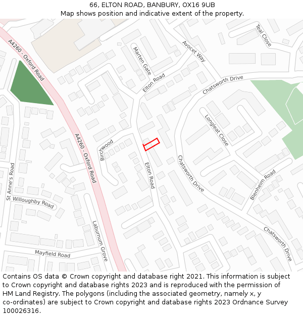 66, ELTON ROAD, BANBURY, OX16 9UB: Location map and indicative extent of plot