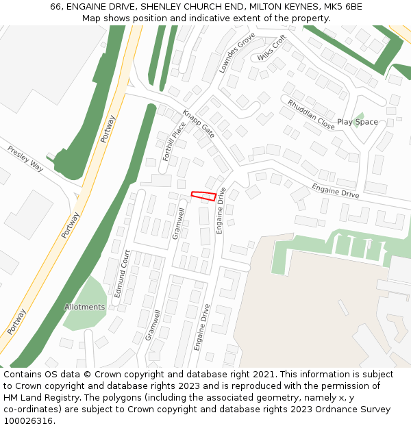 66, ENGAINE DRIVE, SHENLEY CHURCH END, MILTON KEYNES, MK5 6BE: Location map and indicative extent of plot