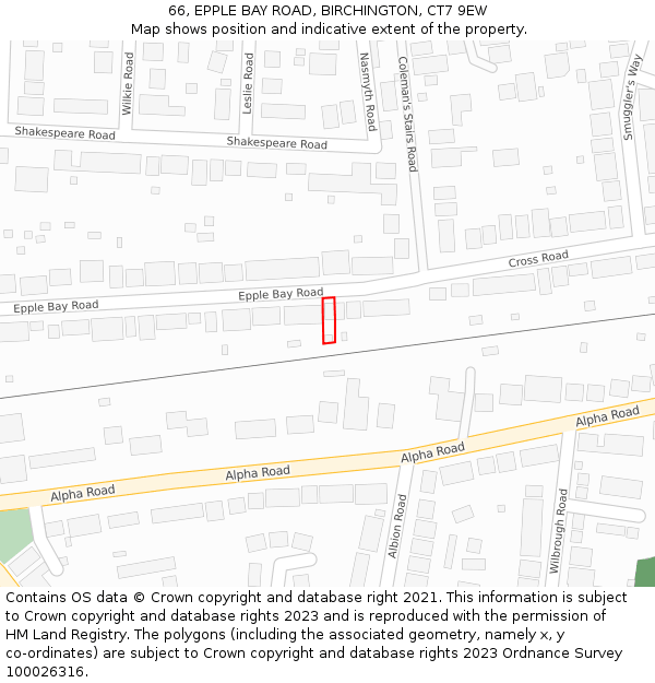 66, EPPLE BAY ROAD, BIRCHINGTON, CT7 9EW: Location map and indicative extent of plot