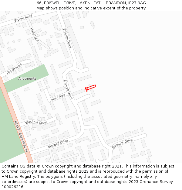 66, ERISWELL DRIVE, LAKENHEATH, BRANDON, IP27 9AG: Location map and indicative extent of plot