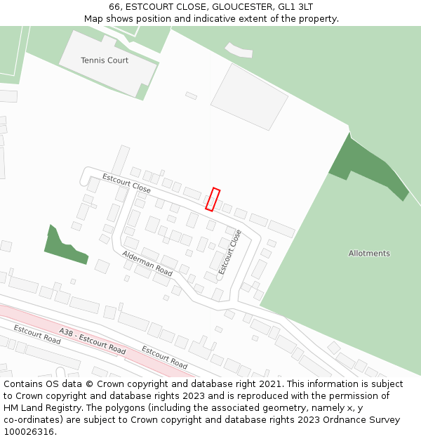 66, ESTCOURT CLOSE, GLOUCESTER, GL1 3LT: Location map and indicative extent of plot