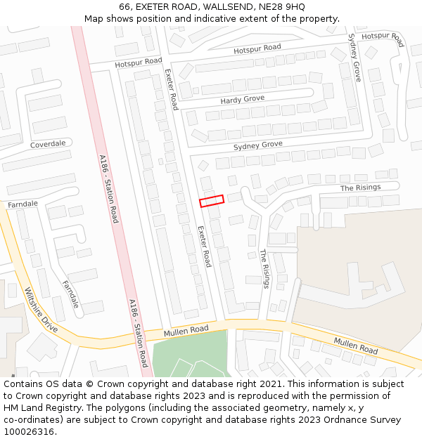 66, EXETER ROAD, WALLSEND, NE28 9HQ: Location map and indicative extent of plot