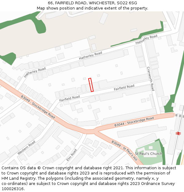 66, FAIRFIELD ROAD, WINCHESTER, SO22 6SG: Location map and indicative extent of plot