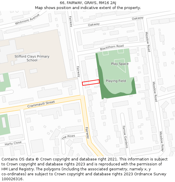 66, FAIRWAY, GRAYS, RM16 2AJ: Location map and indicative extent of plot