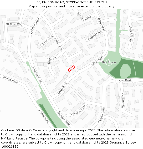 66, FALCON ROAD, STOKE-ON-TRENT, ST3 7FU: Location map and indicative extent of plot