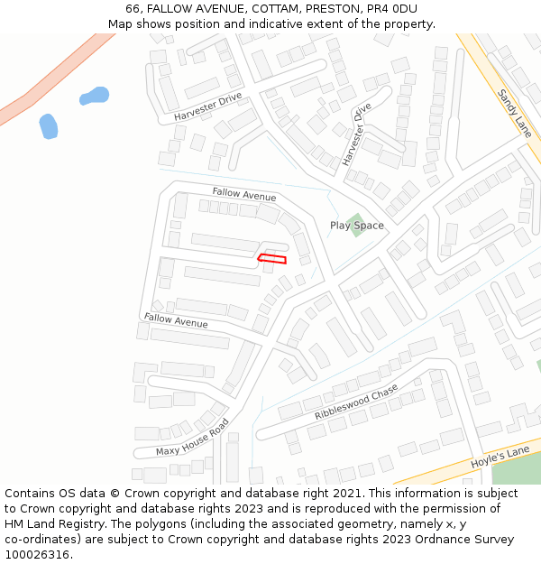 66, FALLOW AVENUE, COTTAM, PRESTON, PR4 0DU: Location map and indicative extent of plot