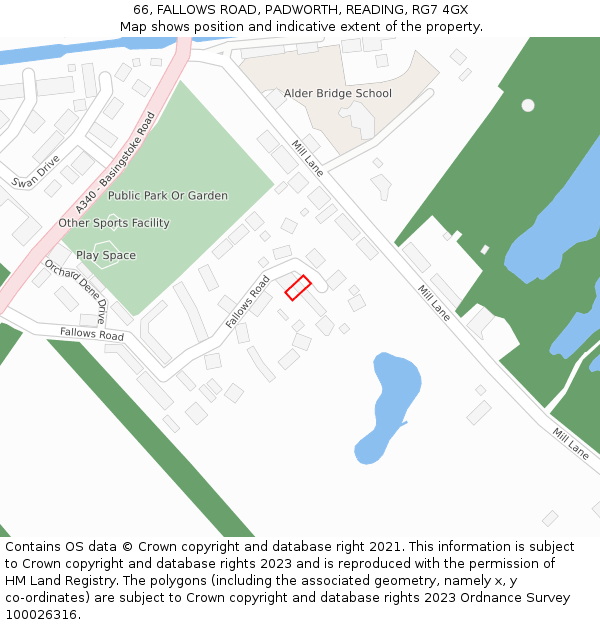 66, FALLOWS ROAD, PADWORTH, READING, RG7 4GX: Location map and indicative extent of plot