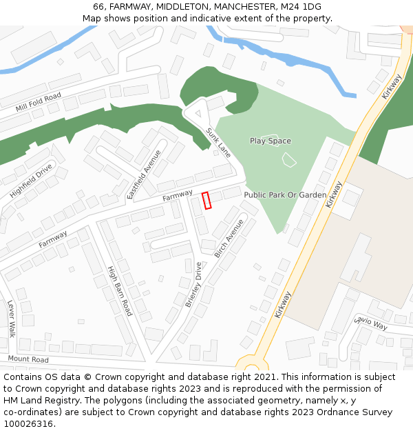 66, FARMWAY, MIDDLETON, MANCHESTER, M24 1DG: Location map and indicative extent of plot