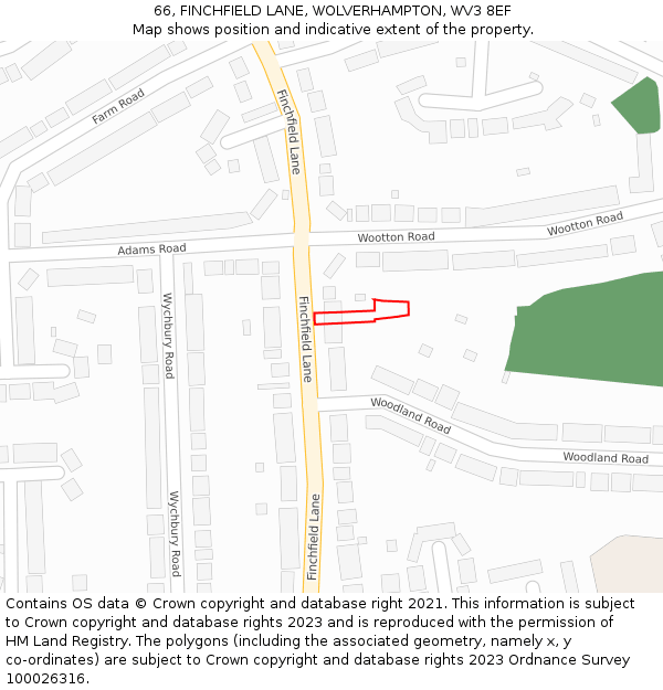 66, FINCHFIELD LANE, WOLVERHAMPTON, WV3 8EF: Location map and indicative extent of plot